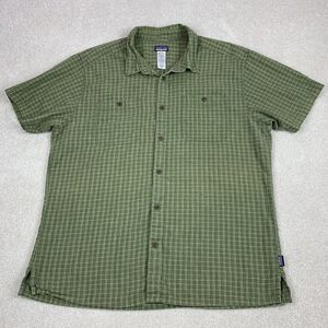 Patagonia Green Plaid Hemp Cotton Pocket Outdoor Hiking Logo Shirt Mens XL